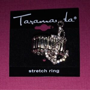 NWT, Silver Rhinestone Anchor Fashion Stretch Ring.